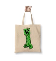 Minecraft Creeper Beyaz Bez Çanta Uzun Saplı Alışveriş Çantası Plaj Çantası