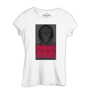 Squid Game - Maske Gri ve Askerler Beyaz Kadın Tshirt