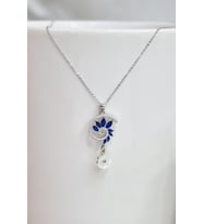 Papatya Silver 925 Ayar Gümüş Lacivert Taşlı Tasarım Sedef Manolya Çiçeği Kolye (Rodyum)