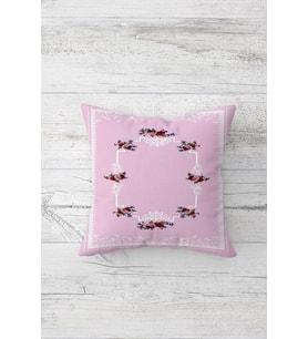 Pembe Vintage Çiçek Desen Çift Tarafı Baskılı Gizli Fermuarlı Yastık Kılıfı Kırlent Yastık Kılıfı