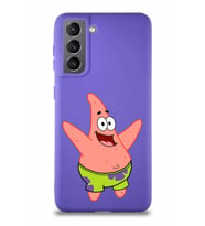 Samsung Galaxy S21 Soft Premier Kapak Patrick Yıldız Tasarımlı Silikon Kılıf - Mor (Şeffaf)