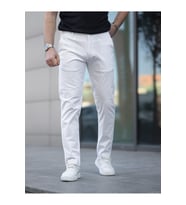 Slim Fit Chino Keten Pantolon (Beyaz)