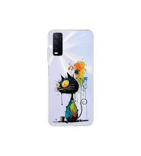 Vivo Y11S ile Uyumlu Splash Kedi Tasarımlı Şeffaf Silikon Kılıf