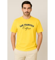 Erkek - Kadın %100 Pamuk San Francisco Baskılı Yarım Kollu Bisiklet Yaka T-Shirt (Sarı)