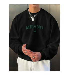 Unisex Milano Baskılı Oversize Sweatshirt (Siyah)