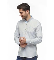 Erkek Oxford Çizgili Uzun Kollu Gömlek (Mavi)