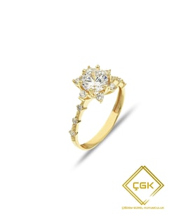 ÇGK KUYUMCULUK LOTUS ÇİÇEĞİ TEKTAŞ ALTIN YÜZÜK