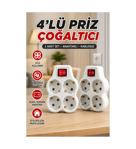 2’li Set 4’lü Anahtarlı Kablosuz Duvar Tipi Priz Çoğaltıcı