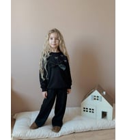 KIZ ÇOCUK BAYRAMLIK FİYONK MODELLİ TAŞLI 2Lİ PAMUK TAKIM (Siyah)