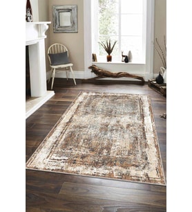 Bej Modern Klasik Kaymaz Tabanlı Dekoratif Halı AR110 - 100 x 160 cm