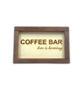İSME ÖZEL, FİRMA İSMİNE ÖZEL Ahşap Coffee Bar Pano 24cm x 16cm Genişlik, 2cm Kalınlık (Ceviz)