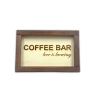 İSME ÖZEL, FİRMA İSMİNE ÖZEL Ahşap Coffee Bar Pano 24cm x 16cm Genişlik, 2cm Kalınlık (Ceviz)