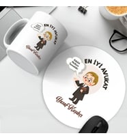 En İyi Avukat İsme Özel Mousepad ve Kupa Seti (Beyaz)