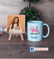 Psikoloji Öğretmeni Fotoğraflı Dekoratif Taş, Kupa Bardak Beyaz Hediye (Model 1)