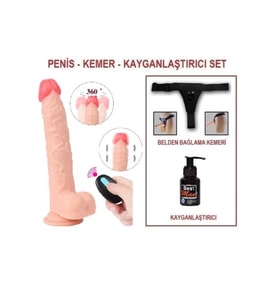 23 cm Belden Bağlamalı Titreşimli Realistik Dildo Penis Set