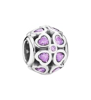 Nur Silver Pembe Taşlı Kalp Çiçekli Gümüş Charm NUR-BL12486