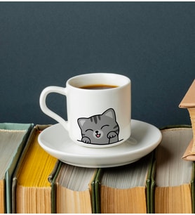 Sevimli Kedi Baskılı Türk Kahvesi Fincanı