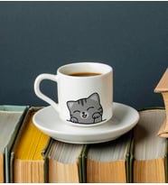 Sevimli Kedi Baskılı Türk Kahvesi Fincanı