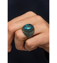 Aqua Mavi Taşlı 925 Erkek Gümüş Yüzük