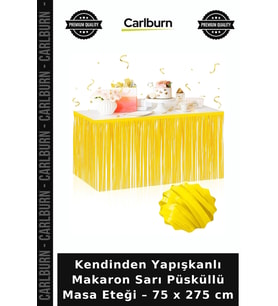 Kendinden Yapışkanlı Makaron Sarı Püsküllü Masa Eteği – 75 x 275 cm Eğlence Aksesuarı Parti Dekoru