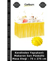 Kendinden Yapışkanlı Makaron Sarı Püsküllü Masa Eteği – 75 x 275 cm Eğlence Aksesuarı Parti Dekoru