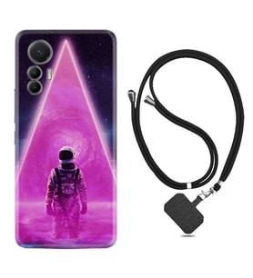 Xiaomi 12 Lite Kılıf Resimli Boyun Askılı İpli Desenli Silikon Series Astro Purple2 1907