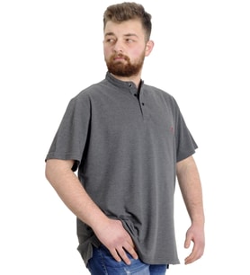 Mode XL Büyük Beden Erkek T-shirt Hakim Yaka MD LOGO 22326 Antramelanj