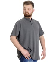Mode XL Büyük Beden Erkek T-shirt Hakim Yaka MD LOGO 22326 Antramelanj