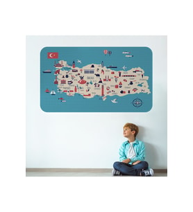 Eğitici Ve Öğretici Dekoratif Cocuk Odası Türkiye Haritası Duvar Sticker-3874-60x105
