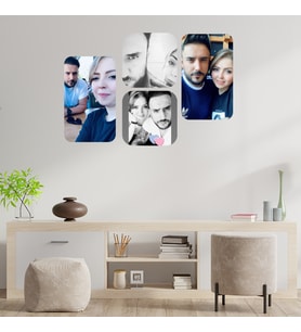 Kişiye Özel Oval 4 Fotoğraflı Ahşap Tablo