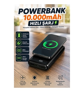 10000 mAh Powerbank 4 Portlu Hızlı Şarj Dijital Ekranlı Taşınabilir Şarj Cihazı