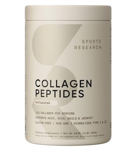 Sports Research Collagen Peptides Unflavored, Hydrolyzed Type 1 & 3 Collagen Powder Protein for Healthy Skin, Nails, Bones & Joints 454gr.Made ın Usa.
