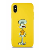 Apple iPhone XS Soft Premier Kapak Squidward Dokunaç Tasarımlı Silikon Kılıf - Sarı (Şeffaf)