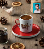 Kişiye Özel Karikatürlü Sarı Kırmızı Taraftar Türk Kahvesi Fincanı Doğum Günü Hediyesi