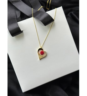 925 Gümüş 14k Gold Kaplama Kalp Gülü Kolye