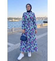 Çiçek Desenli Modal Elbise 1713 - İndigo