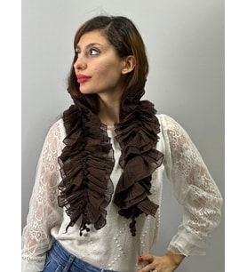 FIRFIRLI LASTİKLİ PONPONLU KADIN FULAR GİYİM AKSESUARI 90X15 (Kahverengi)