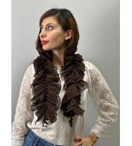 FIRFIRLI LASTİKLİ PONPONLU KADIN FULAR GİYİM AKSESUARI 90X15 (Kahverengi)