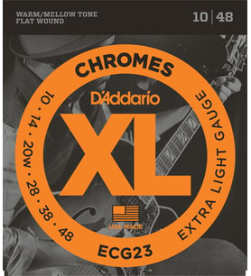 D'Addario ECG23 XL Chromes Flatwound Elektro Gitar Tel Seti (Profesyonel)  Extra Light 10-48 Kalınlık, Pürüzsüz Cilalı Yüzey ve Dip Gürültüsüz Geçişler