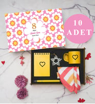 Kadınlar Günü 10’lu Set   Sunumlu Kalpli Kahve Fincanı, Kolonya, Kahve