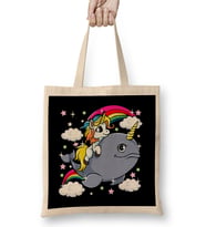Unicorn Riding Narwhal Adorable Unicorn Of The Sea Bez Çanta Uzun Saplı
