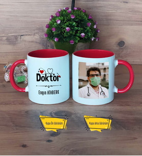 Doktor Kupa Bardak Kırmızı Fotoğraflı Tıp Bayramı Hediyesi Doktora Hediye