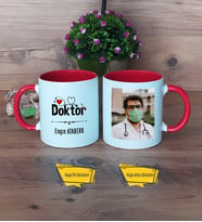 Doktor Kupa Bardak Kırmızı Fotoğraflı Tıp Bayramı Hediyesi Doktora Hediye