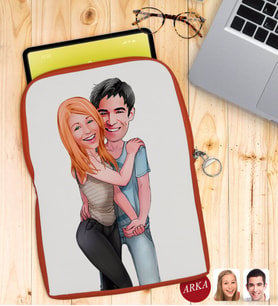 BK Gift Kişiye Özel Sevgililer Karikatürlü Taşınabilir Koruyucu Tablet Kılıfı & Organizer Çanta - Turuncu-85