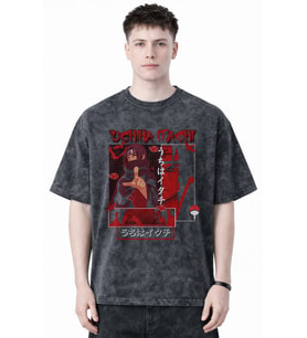 Tasarım Uchiha Itachi Naruto Anime Baskılı Unisex Oversize Eskitme Yıkamalı Tişört