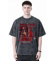 Tasarım Uchiha Itachi Naruto Anime Baskılı Unisex Oversize Eskitme Yıkamalı Tişört