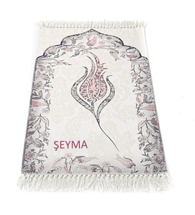 İsme Özel İnce Pamuk Çocuk Seccadesi Pembe- Lale 44x77 cm - 180 gr - Tesbih Hediyeli