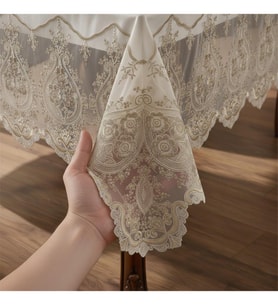 FINEZZA1603 - 8690000032051 - Ece Dantelli Kadife Krem/Bej Masa Örtüsü Dikdörtgen 160x230 Cm - 1603