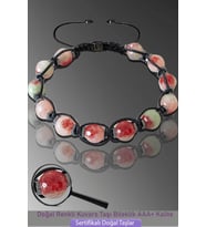 Sertifikalı Makrome Fasetli Mavi - Kırmızı Kuvars Taşı Bileklik - Ayarlamalı (Çok Renkli)