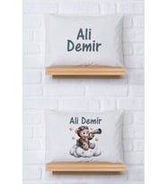 Pia Baby Premium %100 Pamuk İkili İsim Yazılı Erkek Bebek Yastık Kılıfı – 35x45 cm Organik Baskı 5007-13 (Ekru)